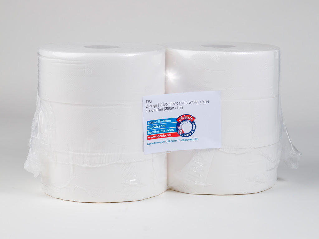 Jumbo toiletpapier verpakt per zes Jumbo toiletpapier verpakt per zes
